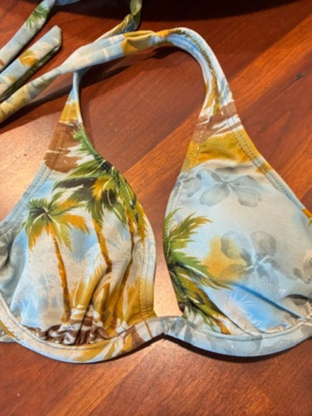 New LIQUID BLUE soft GLITTER brown blue grn TROPICAL underwire BIKINI BRA TOP* S